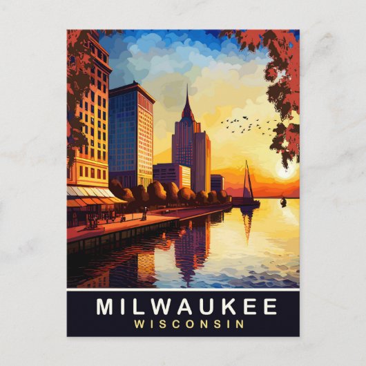 Milwaukee, Wisconsin, Stedelijk Waterfront, Reizen Briefkaart (Voorkant)
