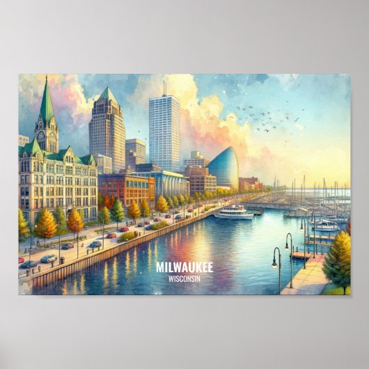 Milwaukee Wisconsin Travel Places waterverf Poster (Voorkant)