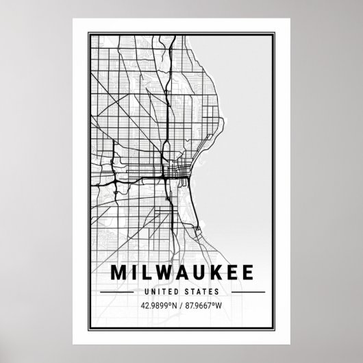 Milwaukee Wisconsin USA Travel City Map Poster (Voorkant)