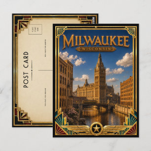 Milwaukee Wisconsin Vintage Art Deco Gouden Tijdpe Briefkaart