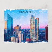 Milwaukee Wisconsin Waterverf Cityscape Reizen Briefkaart (Voorkant)