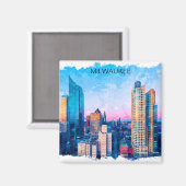 Milwaukee Wisconsin Waterverf Cityscape Reizen Magneet (Voorkant / Achterkant)