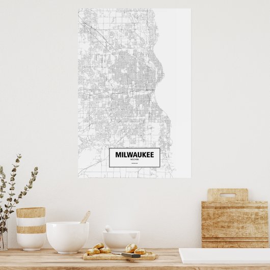 Milwaukee, Wisconsin (zwart op wit) Poster (Keuken)