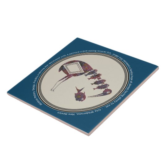 Mimbres Pottery Design Kraan Eten Vis Tegeltje (Zijkant)