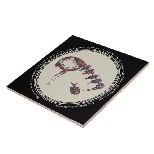 Mimbres Pottery Design Kraan Eten Vis Tegeltje (Zijkant)