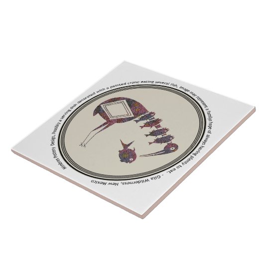 Mimbres Pottery Design Kraan Eten Vis Tegeltje (Zijkant)