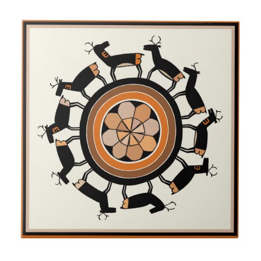 Mimbres Stam Deer Ritueel Tegeltje (Voorkant)