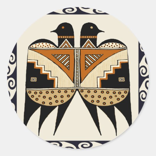 Mimbres Tweeling Vogels Ronde Sticker (Voorkant)