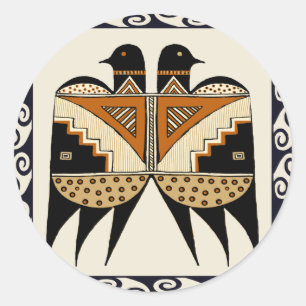 Mimbres Tweeling Vogels Ronde Sticker