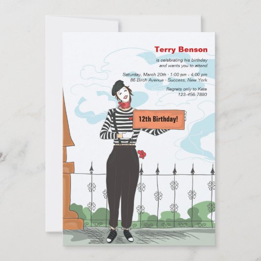 Mime Adore Birthday Party Invitation Kaart (Voorkant)
