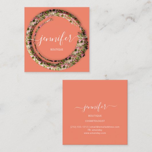 Mimetic Camouflage Militaire Mode Koraalroze Vierkante Visitekaartje (Voorkant / Achterkant)