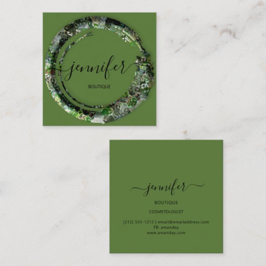 Mimetische Camouflage Militaire Mode Groen Vierkante Visitekaartje (Voorkant / Achterkant)