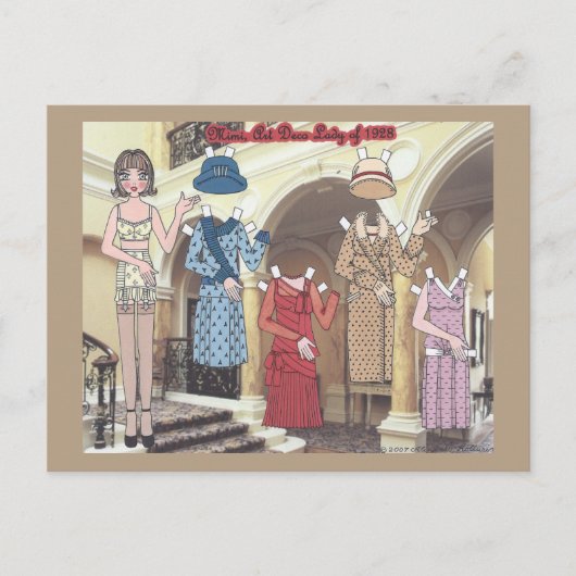 Mimi, Art Deco Lady of 1928 Paper Doll Postcard Briefkaart (Voorkant)