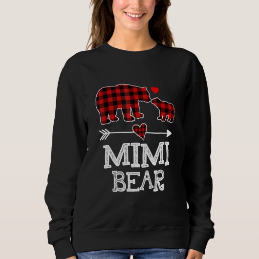 Mimi Bear Christmas Pajama Red Plaid Buffalo Famil Trui (Voorkant)