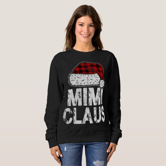 Mimi Claus Santa Hat Red Buffalo Plaid Christmas P Trui (Voorkant volledig)