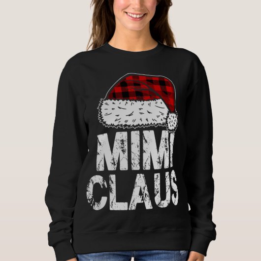 Mimi Claus Santa Hat Red Buffalo Plaid Christmas P Trui (Voorkant)