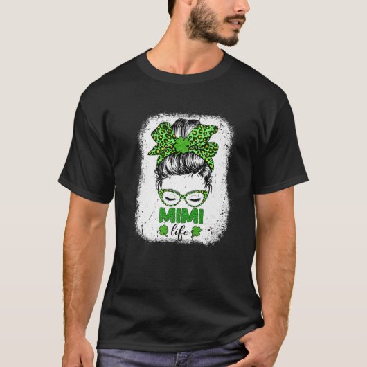 Mimi Clover Messy Bun Leopard Funny St Patrick's D T-shirt (Voorkant)