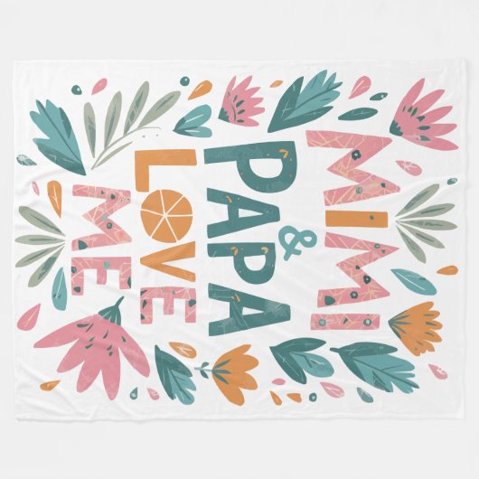 Mimi en Papa houden van me - Floral Fleece Deken (Voorkant (Horizontaal))