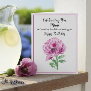 Mimi Gefeliciteerd Verjaardag Paarse Klaproos Kaart