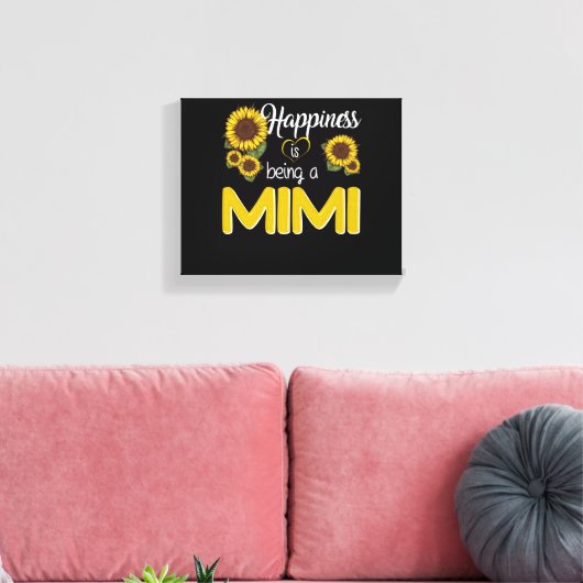 Mimi Gift | Geluk is een MiMi-zonnebloem Canvas Afdruk (Insitu (Woonkamer))
