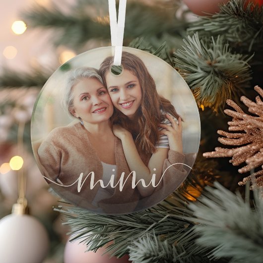 Mimi Grandma Script Overlay Glas Ornament
