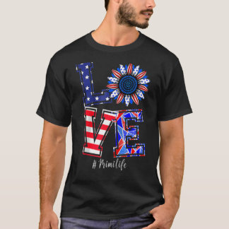 Mimi Life 4e juli Love Sunflower Patriotic Ame T-shirt