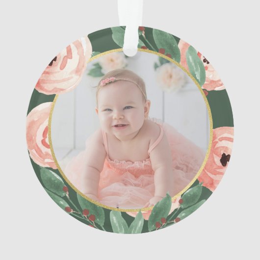 Mimi Love Floral Berry Roos met Foto Ornament (achterkant)