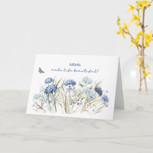 Mimi Moederdag Dusty Blue Wildflower Kaart (Gele Bloem)