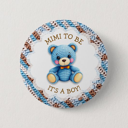 Mimi To Be | Crochet Teddy Bear Baby Shower Ronde Button 5,7 Cm (Voorkant)