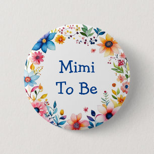 Mimi To Be Floral Roze en Blauw Baby shower Ronde Button 5,7 Cm