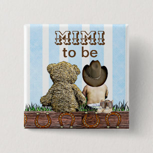 Mimi to be Lil' Cowboy and Teddy Bear Baby shower Vierkante Button 5,1 Cm