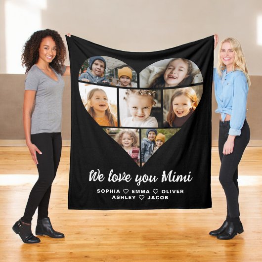 Mimi We Love You Heart Moderne Fotocollage Fleece Deken