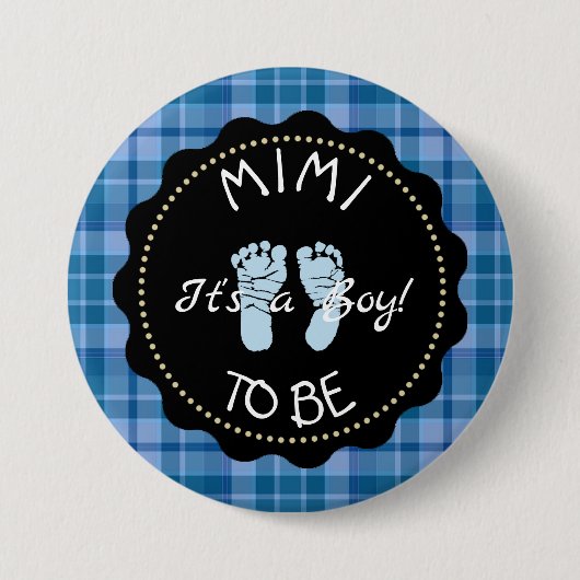 MIMI wordt Blue Plaid Baby shower knop Ronde Button 7,6 Cm (Voorkant)