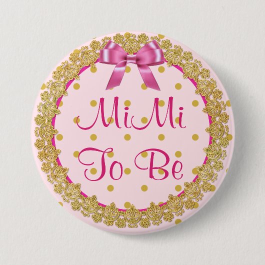 MiMi wordt roze en gouden Baby showers Button (Voorkant)