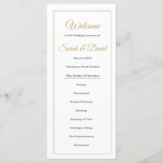 Mimimalist Gold Border Wedding Program Programmakaart (Voorkant)