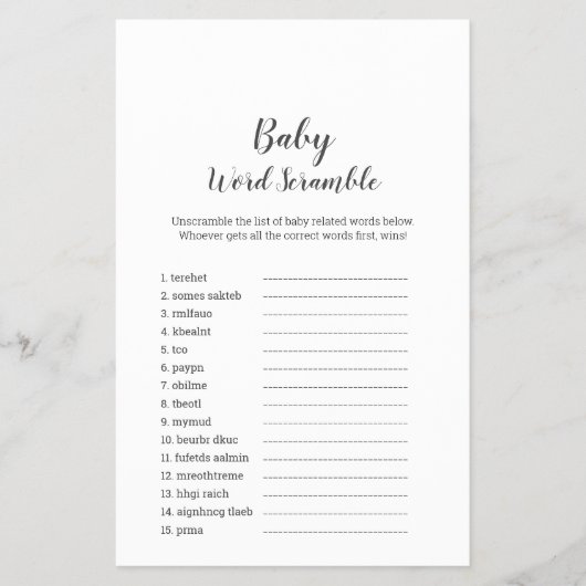Mimimimimimalistisch Baby shower UK Baby Word Scra Flyer (Voorkant)