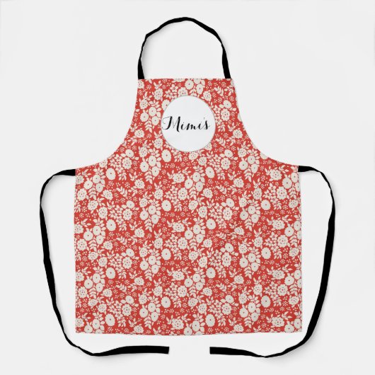 Mimi's aangepaste monogram bloempatroon rood schort (Voorkant)