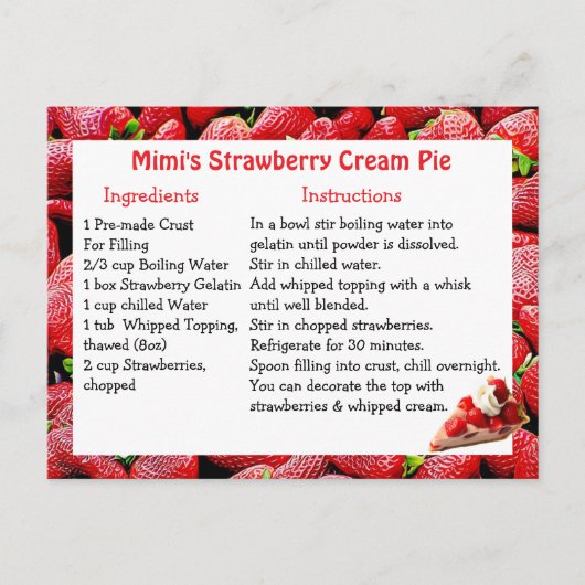 Mimi's aardbeientaart recept briefkaart (Voorkant)