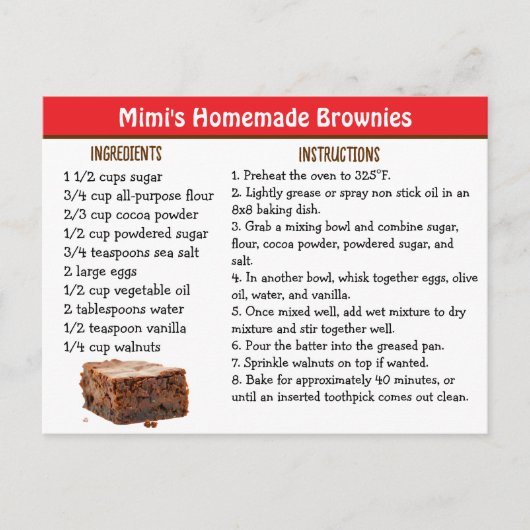 Mimi's Brownies Recept Kaart (Voorkant)