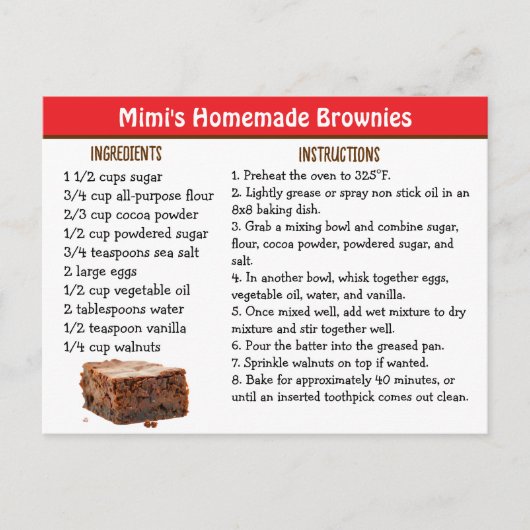Mimi's Brownies Recipe Card Briefkaart (Voorkant)