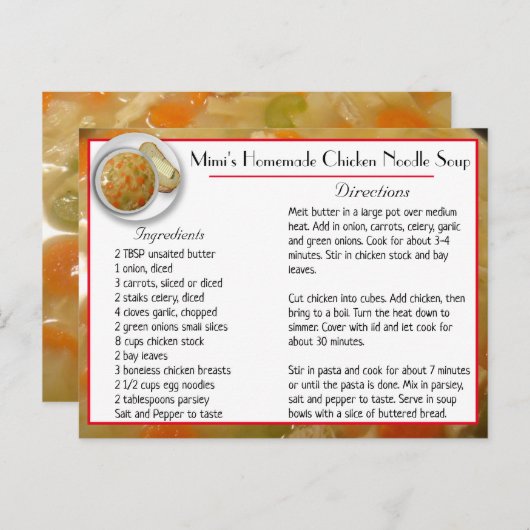 Mimi's Chicken Noodle Soup Recipe Card Briefkaart (Voorkant / Achterkant)