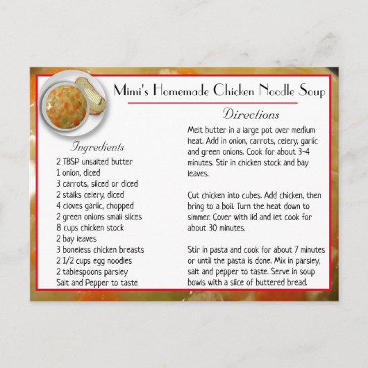 Mimi's Chicken Noodle Soup Recipe Card Briefkaart (Voorkant)