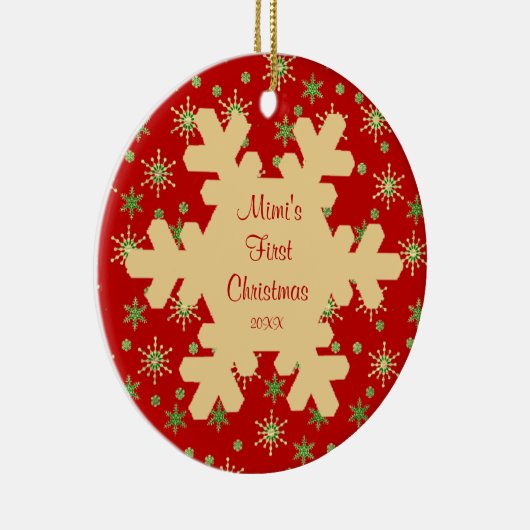 Mimi's eerste kerstfeest-rood-snowflake-ornament keramisch ornament (Rechts)