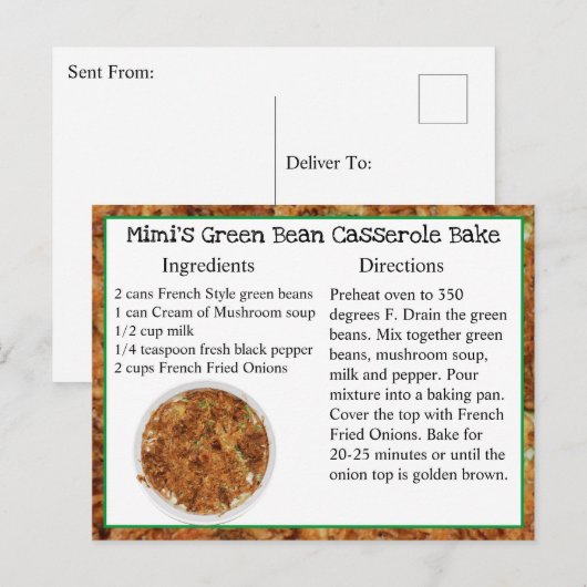 Mimi's receptkaart voor groene boontjes-casserole briefkaart (Voorkant / Achterkant)