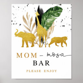 Mimosa Bar Baby shower Sign Gold Safari Animals Poster