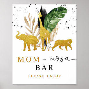Mimosa Bar Baby shower Sign Gold Safari Animals Poster