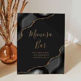 Mimosa Bar Black Gold Agate Donkere Bruiloft Borre Reclamebord Met Voetstuk