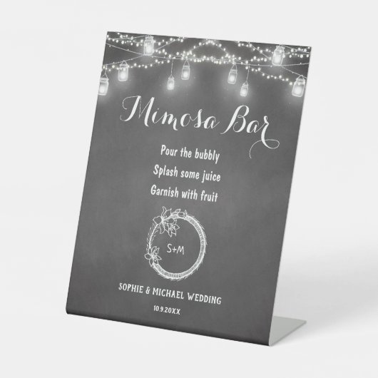 Mimosa Bar Black Mason Jar Wedding Reclamebord Met Voetstuk (Voorkant)
