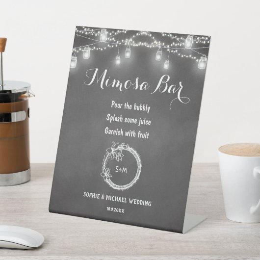 Mimosa Bar Black Mason Jar Wedding Reclamebord Met Voetstuk (Insitu)