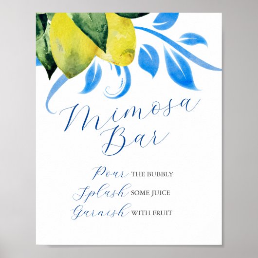 Mimosa Bar Blauwe & Gele Citroenen Poster (Voorkant)